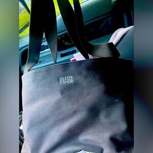 Eileen Fisher Large Black Canvas tote bag with White logo